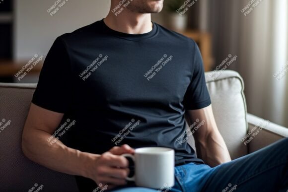 Download Man Wearing Black T Shirt Holding Mug Im - Holding Collection