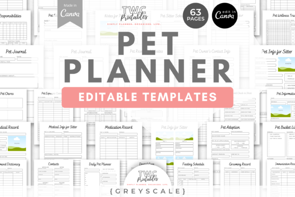 Download Pet Planner Canva Templates | GREYSCALE - Template Collection