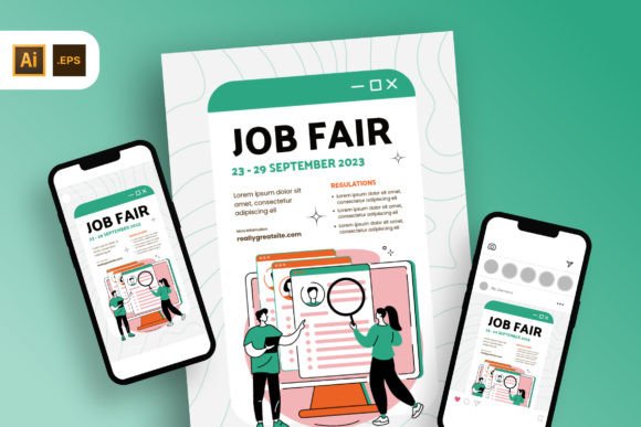 Download Y2K White Green Job Fair Flyer Template - Template Collection